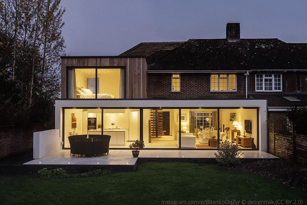 modern double storey extension on a brick home