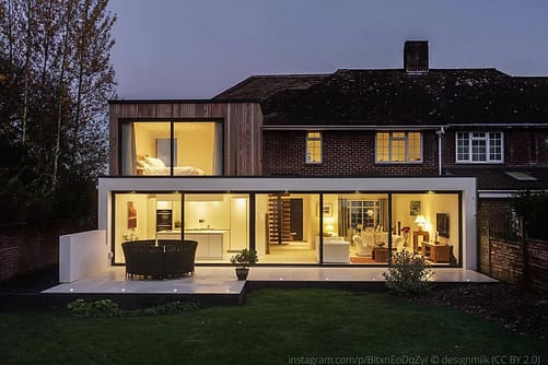 modern double storey extension on a brick home