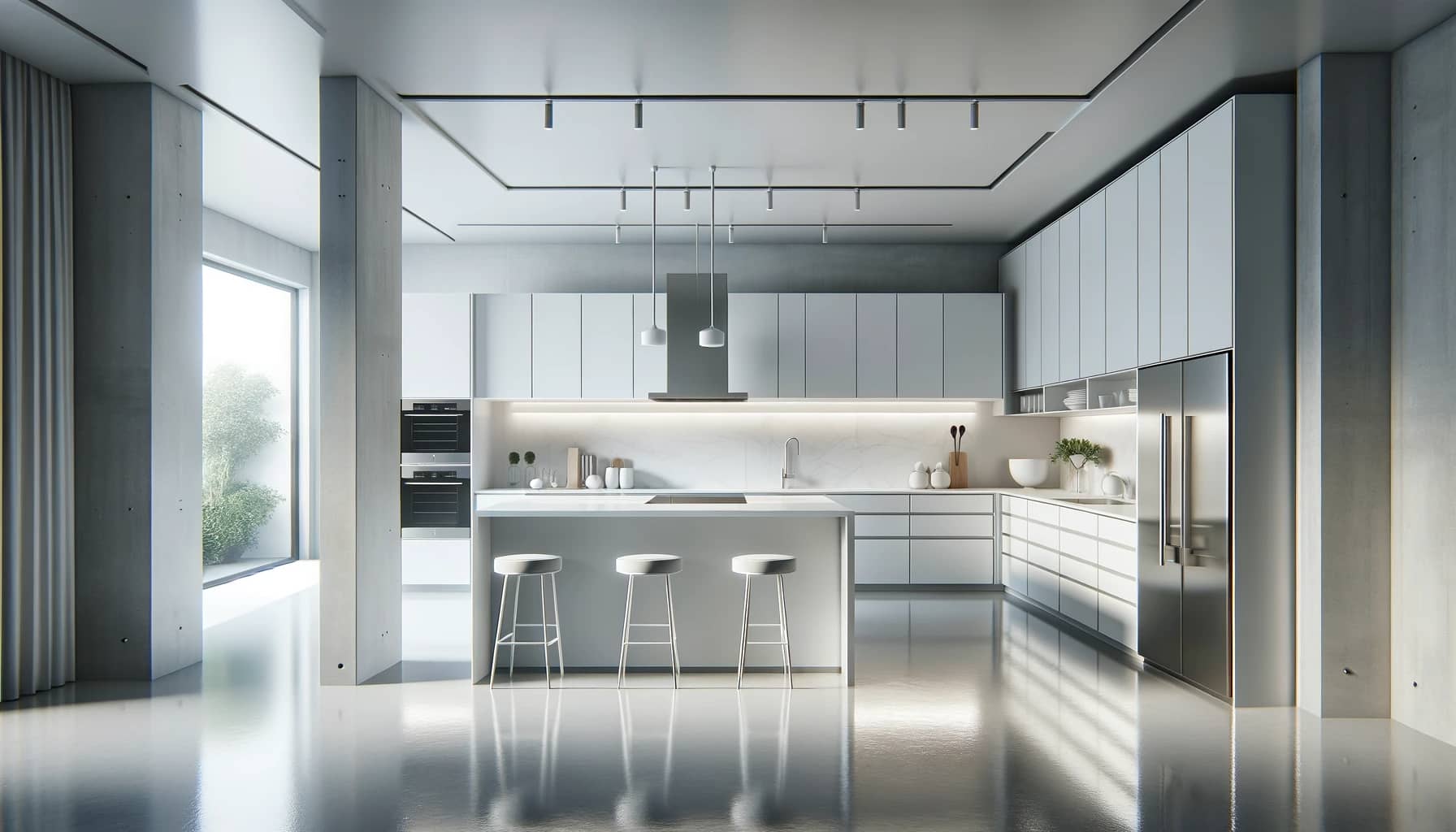 modern minimalist kitchen, contemporary, indoors